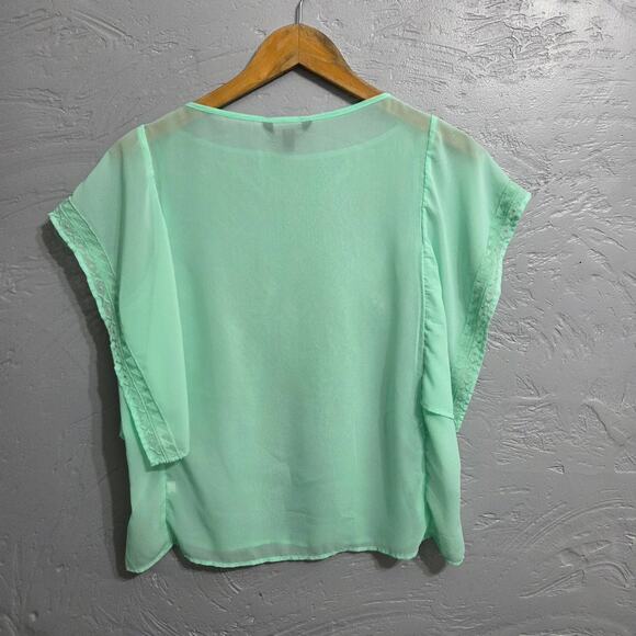 Banana Republic Woman's Sheer Mint Green Short Sleeved Blouse Size Small - Picture 5 of 8